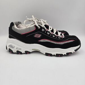 Skechers D Lite Athletic Running Sneakers Women 8.5 M Black Pink White #11860